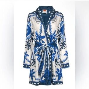 Farm Rio Anthropologie Long-Sleeve Blazer Dress Blue S $210